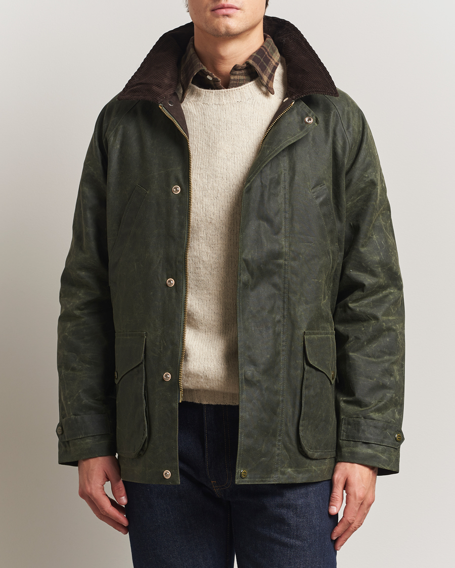 Hombres | Abrigos y chaquetas | Manifattura Ceccarelli | Rain Caban Wax Cloth Dark Green