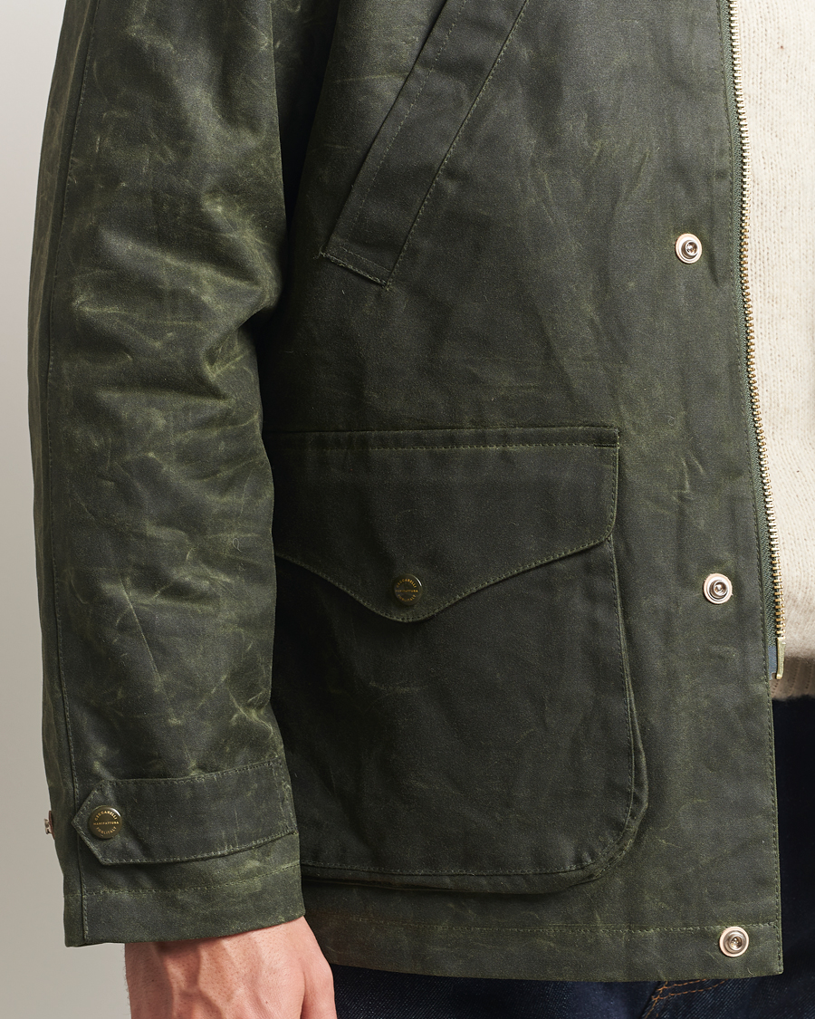 Hombres | Abrigos y chaquetas | Manifattura Ceccarelli | Rain Caban Wax Cloth Dark Green
