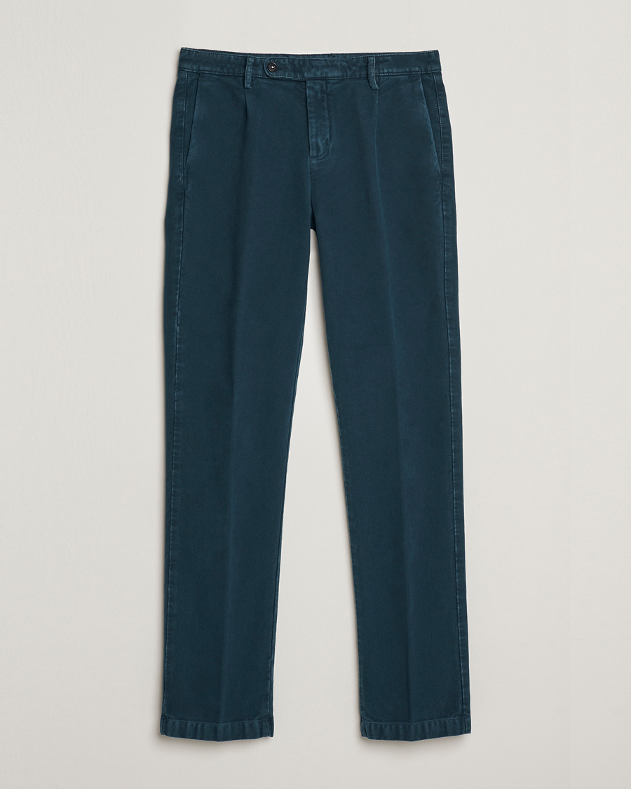 Hombres | Pantalones | Massimo Alba | Ionio Pleated Moleskine Trousers Petrol Blue