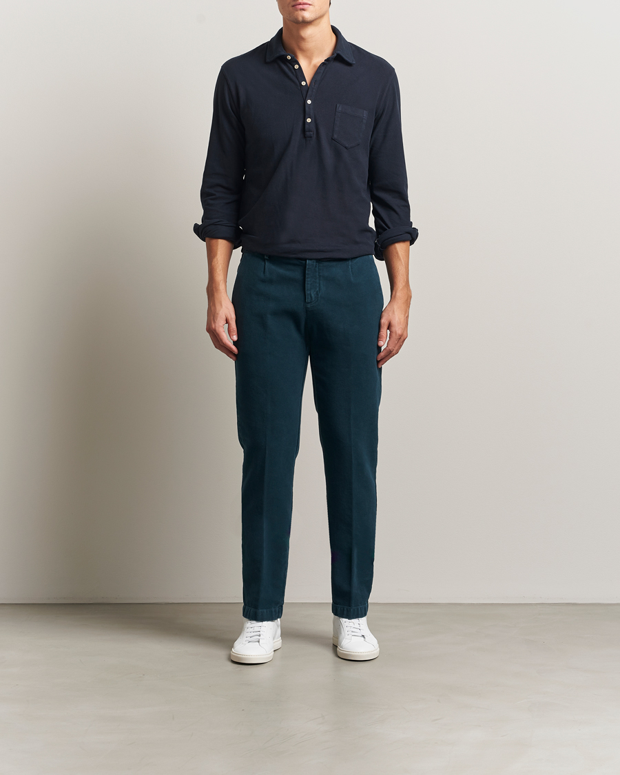 Hombres | Pantalones | Massimo Alba | Ionio Pleated Moleskine Trousers Petrol Blue