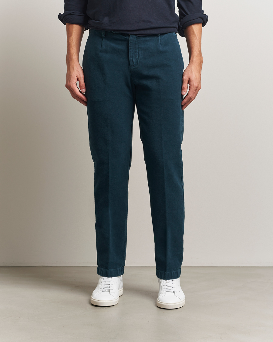 Hombres | Pantalones | Massimo Alba | Ionio Pleated Moleskine Trousers Petrol Blue