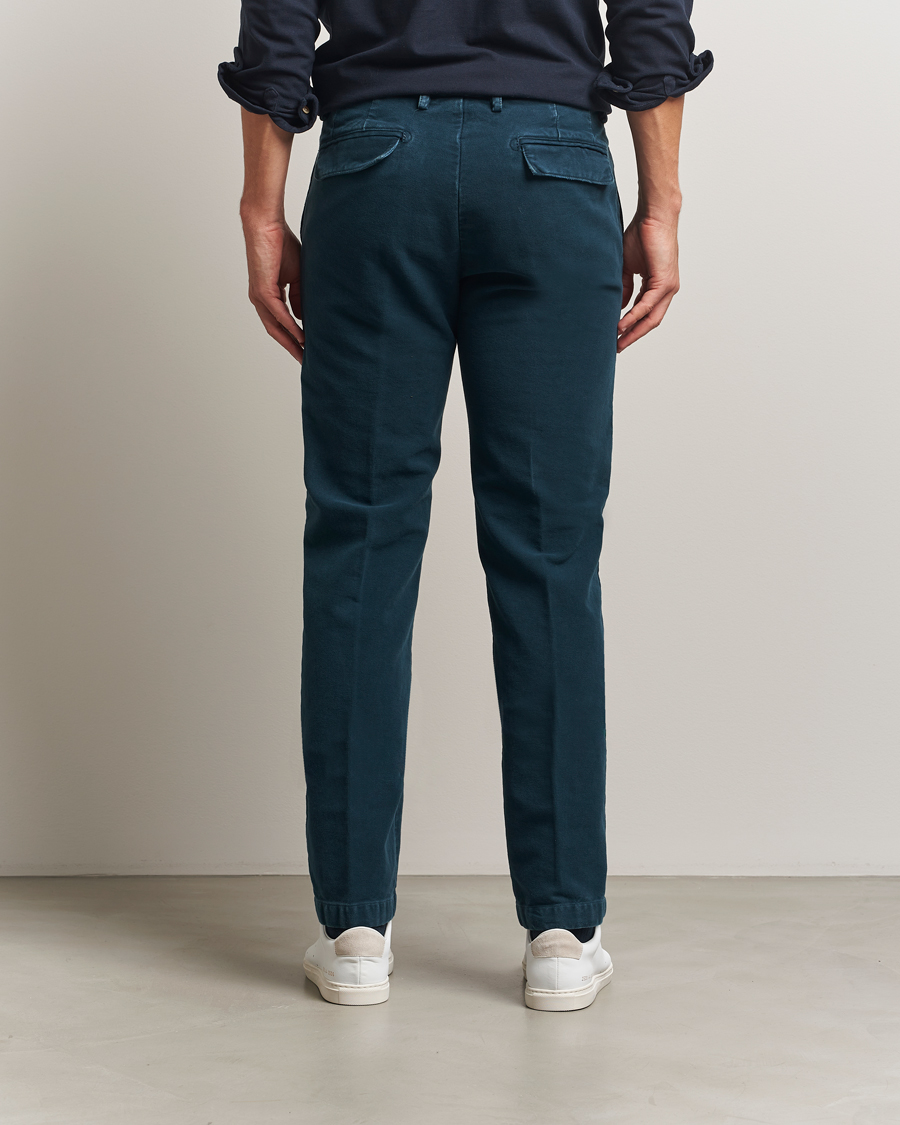 Hombres | Pantalones | Massimo Alba | Ionio Pleated Moleskine Trousers Petrol Blue