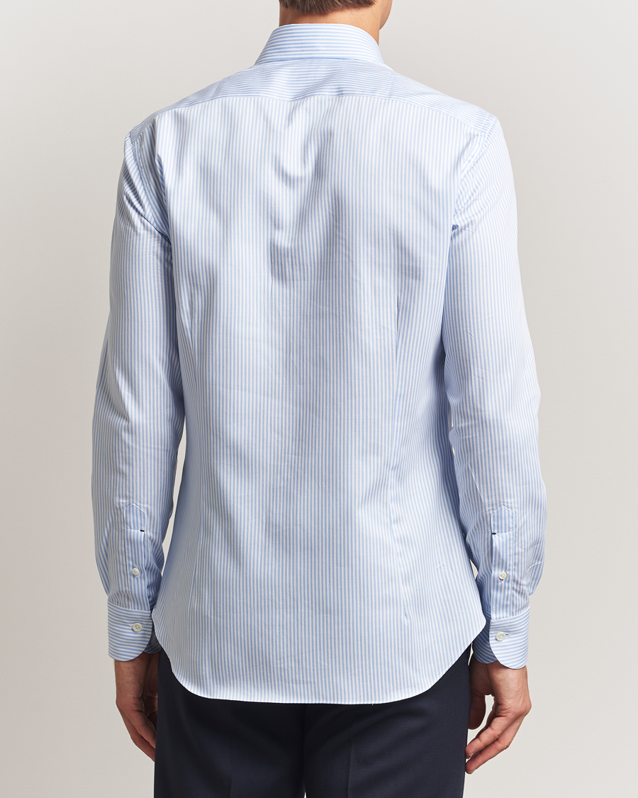 Hombres | Camisas | Mazzarelli | Soft Cotton Twill Button Down Shirt Light Blue Stripe