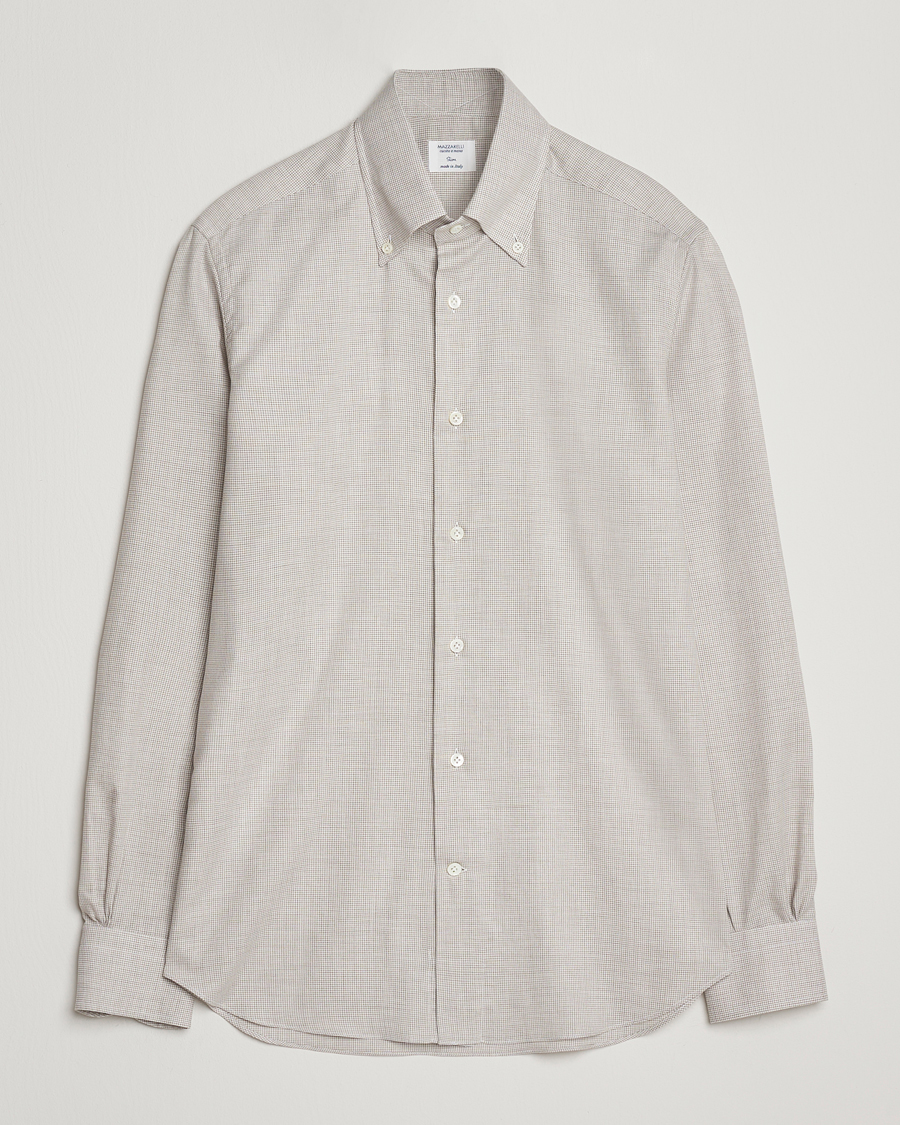Hombres | Camisas | Mazzarelli | Soft Flannel Button Down Shirt Beige