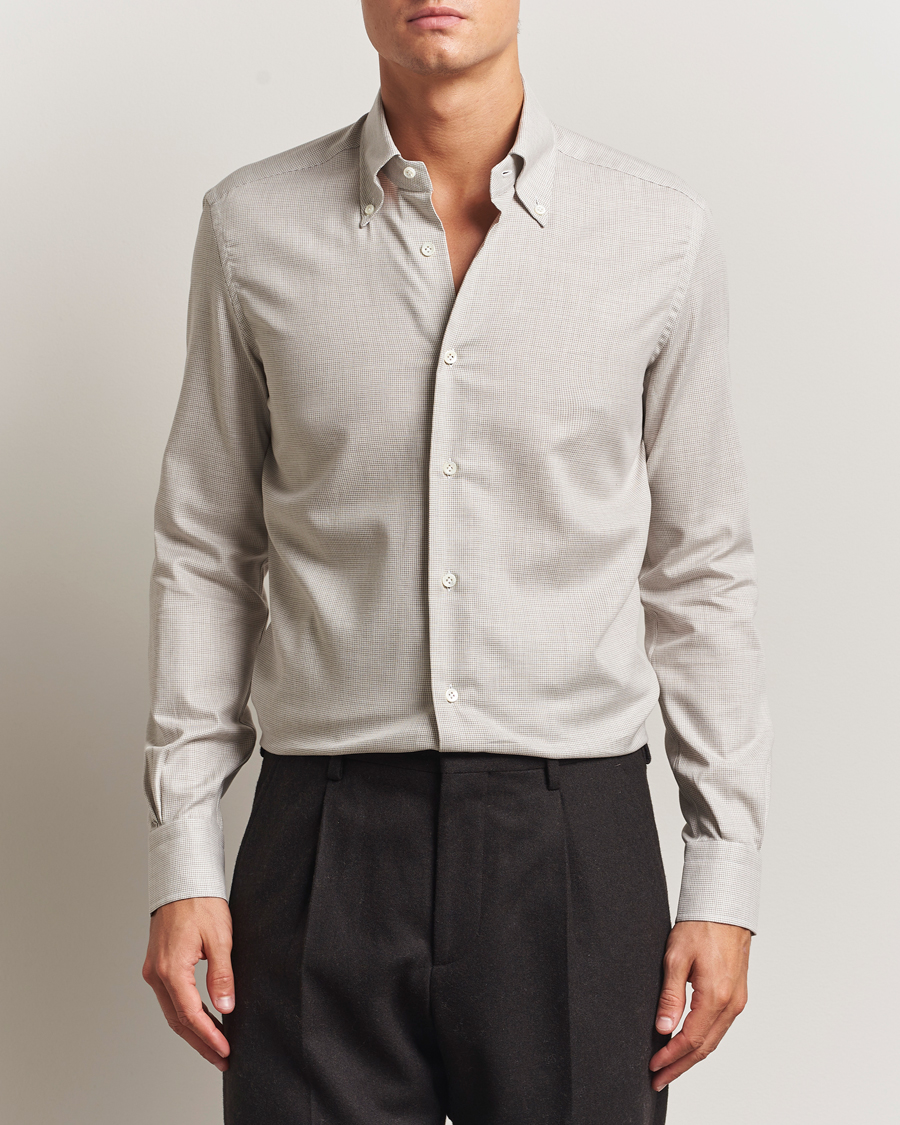 Hombres | Camisas | Mazzarelli | Soft Flannel Button Down Shirt Beige