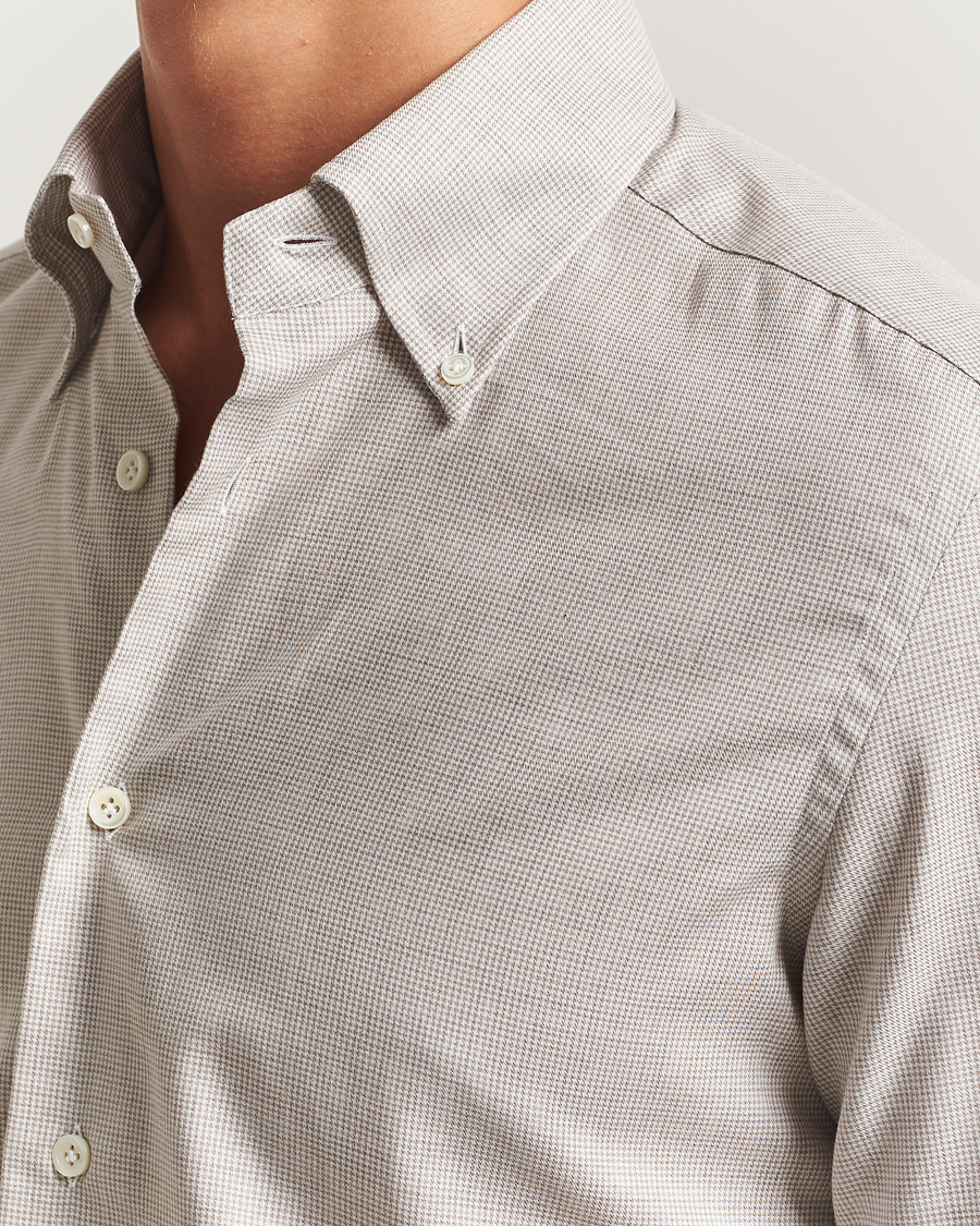 Hombres | Camisas | Mazzarelli | Soft Flannel Button Down Shirt Beige