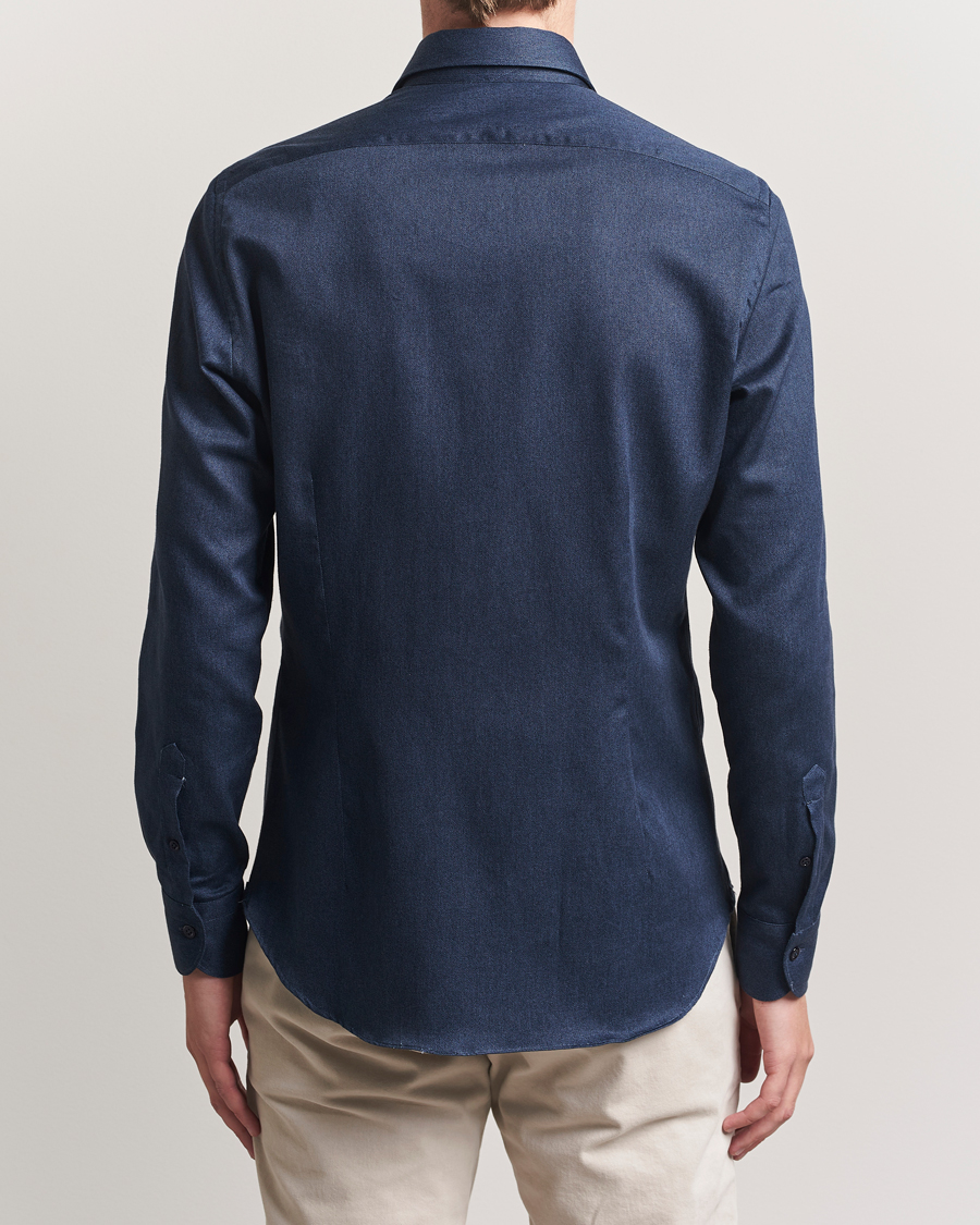 Hombres | Camisas | Mazzarelli | Soft Flannel Cut Away Shirt Navy