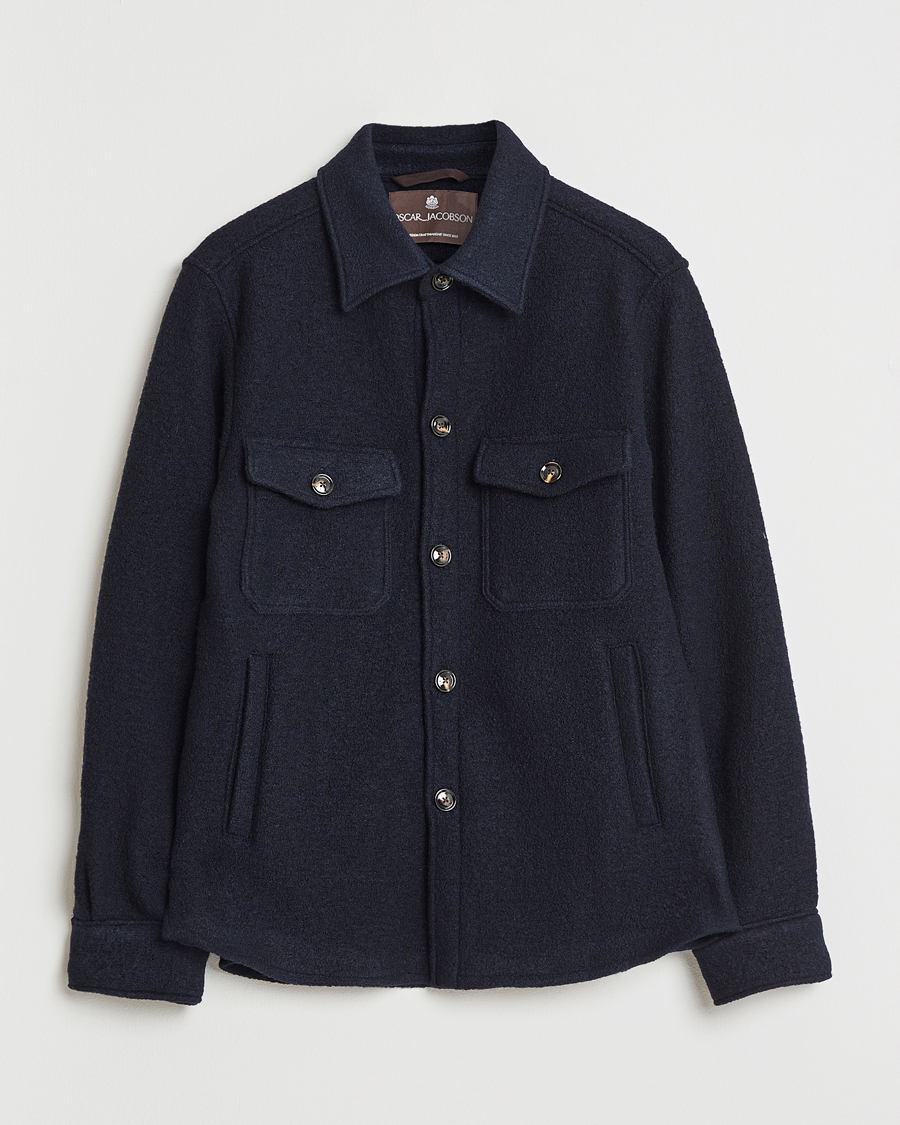 Hombres | Abrigos y chaquetas | Oscar Jacobson | Maverick Boiled Wool Shirt Jacket Navy