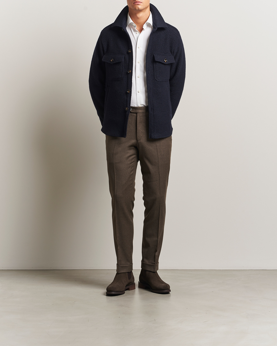Hombres | Abrigos y chaquetas | Oscar Jacobson | Maverick Boiled Wool Shirt Jacket Navy