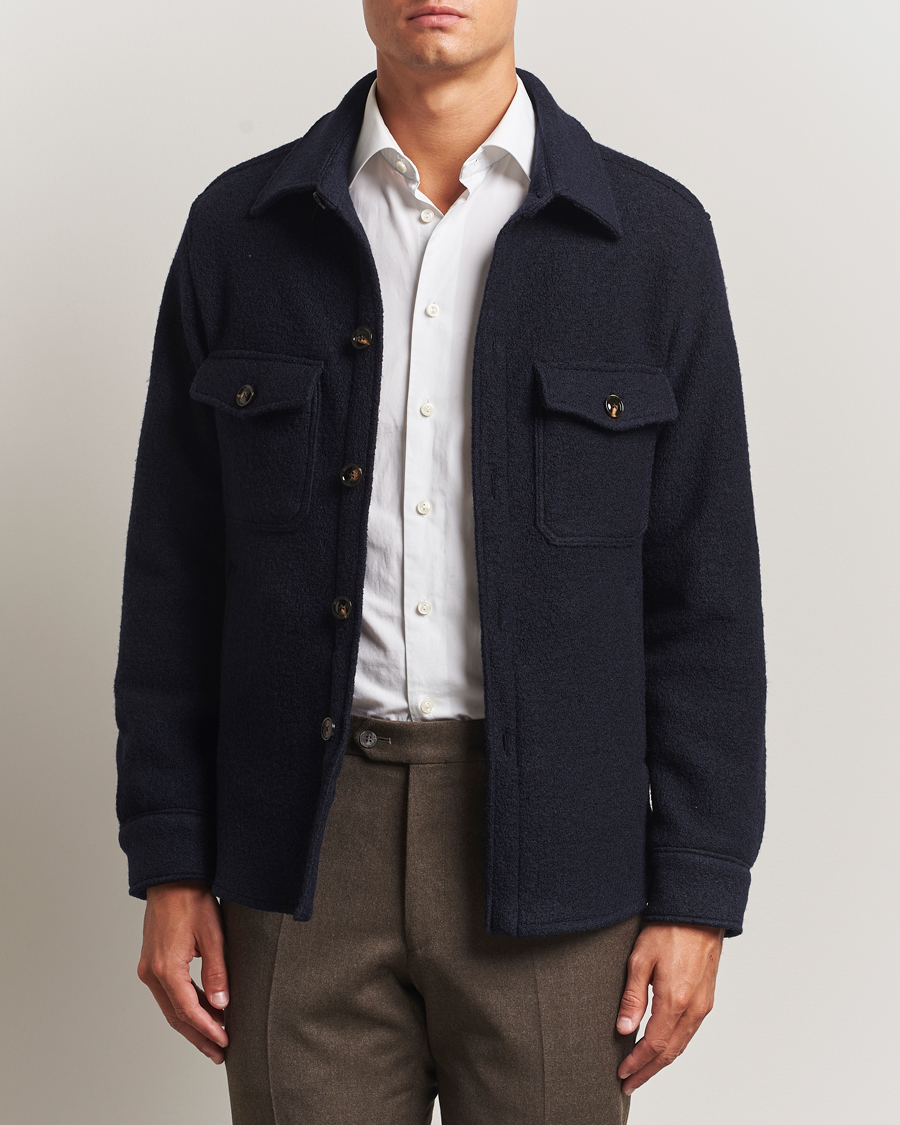 Hombres | Abrigos y chaquetas | Oscar Jacobson | Maverick Boiled Wool Shirt Jacket Navy
