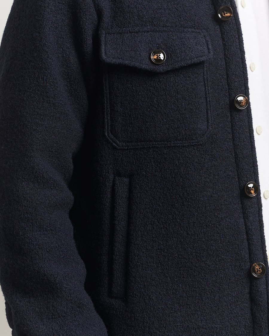 Hombres | Abrigos y chaquetas | Oscar Jacobson | Maverick Boiled Wool Shirt Jacket Navy