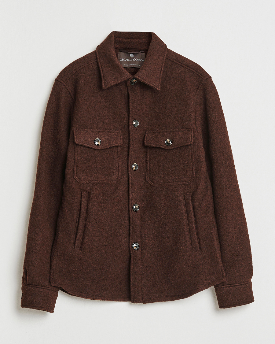 Hombres | Abrigos y chaquetas | Oscar Jacobson | Maverick Boiled Wool Shirt Jacket Brown