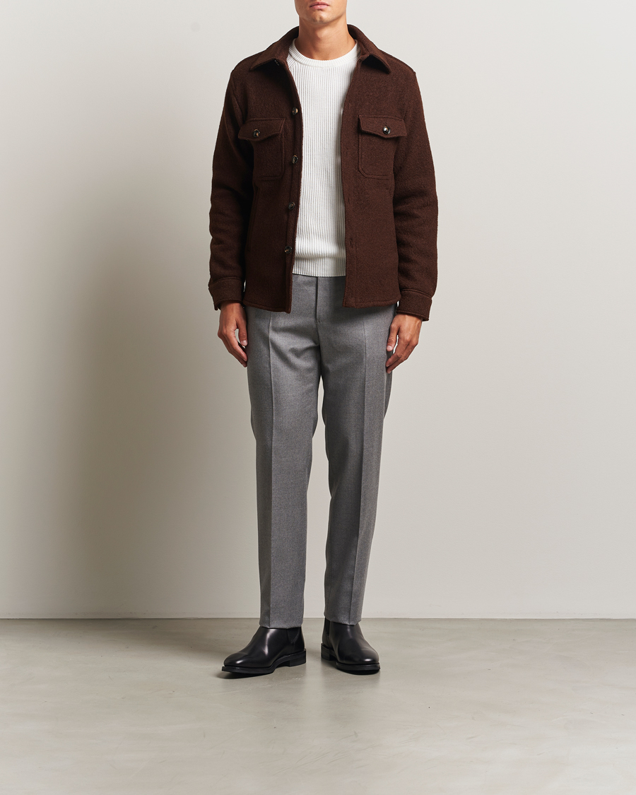 Hombres | Abrigos y chaquetas | Oscar Jacobson | Maverick Boiled Wool Shirt Jacket Brown