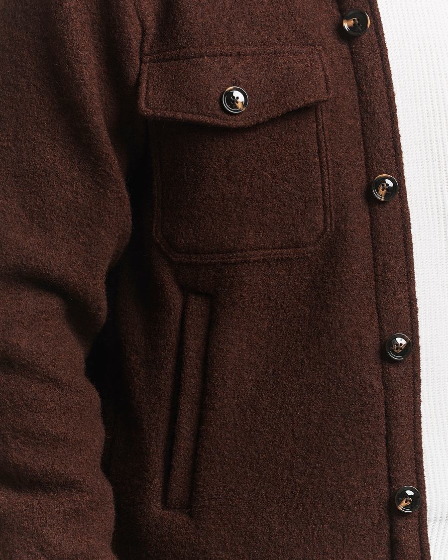 Hombres | Abrigos y chaquetas | Oscar Jacobson | Maverick Boiled Wool Shirt Jacket Brown