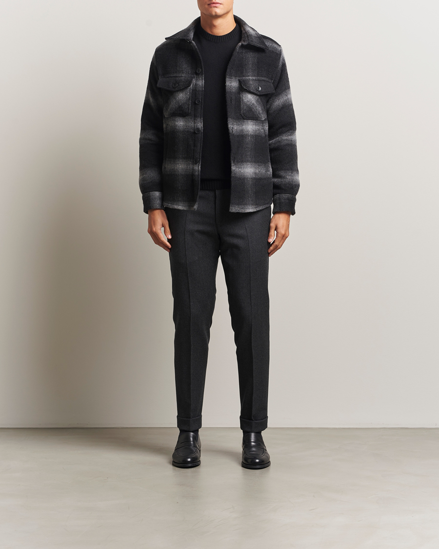 Hombres | Abrigos y chaquetas | Oscar Jacobson | Maverick Checked Wool Shirt Jacket Grey