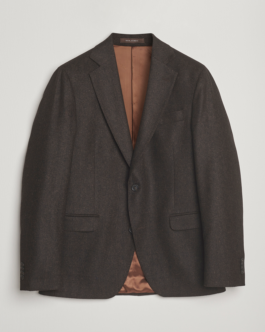 Hombres | Blazers | Oscar Jacobson | Fogerty Herringbone Tweed Blazer Brown