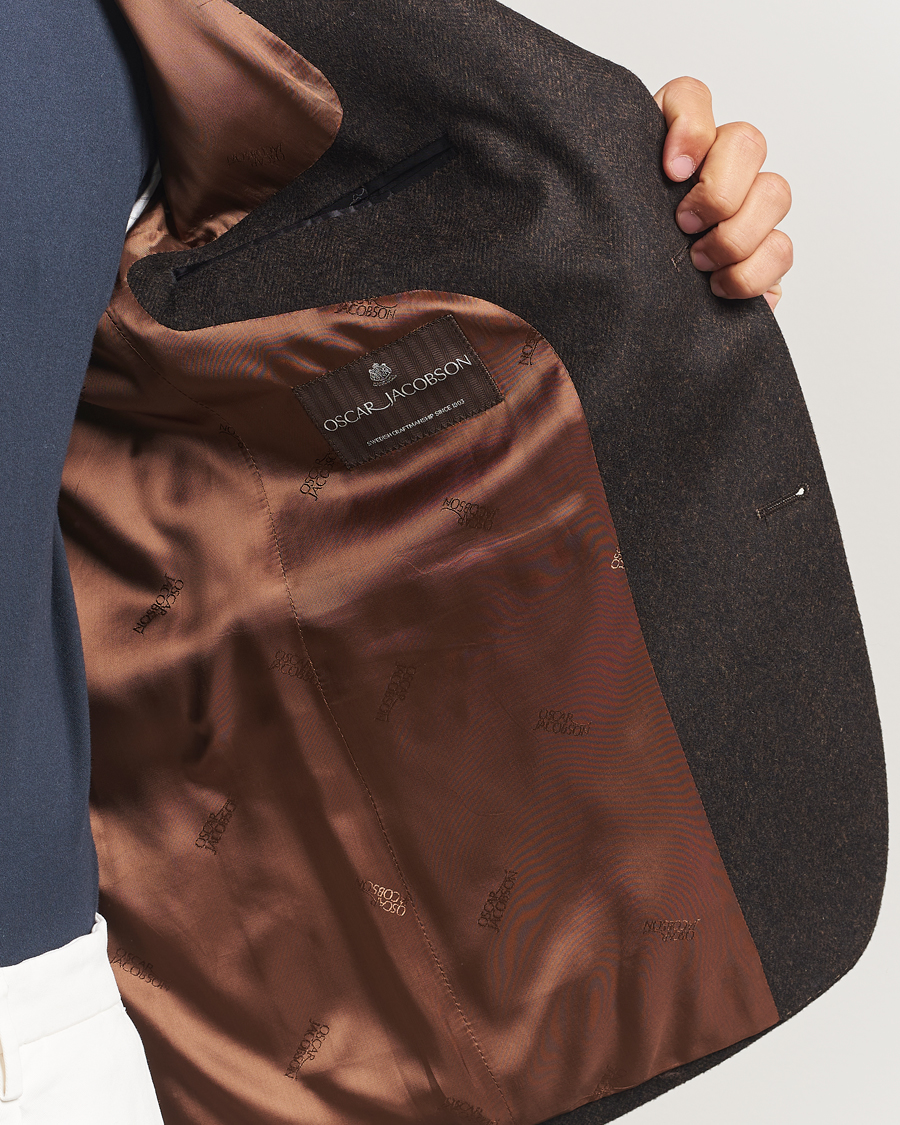 Hombres | Blazers | Oscar Jacobson | Fogerty Herringbone Tweed Blazer Brown