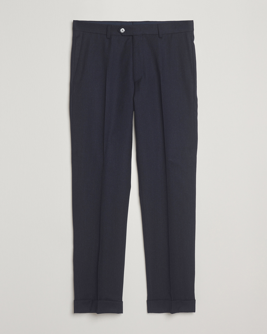Hombres | Pantalones | Oscar Jacobson | Dandy Turn Up Flannel Trousers Navy