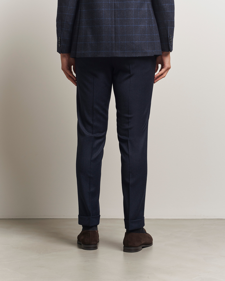 Hombres | Pantalones | Oscar Jacobson | Dandy Turn Up Flannel Trousers Navy
