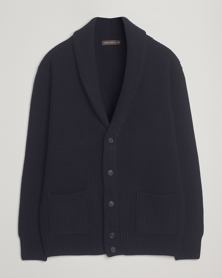 Hombres | Jerséis y prendas de punto | Oscar Jacobson | Roland Wool Cardigan Navy