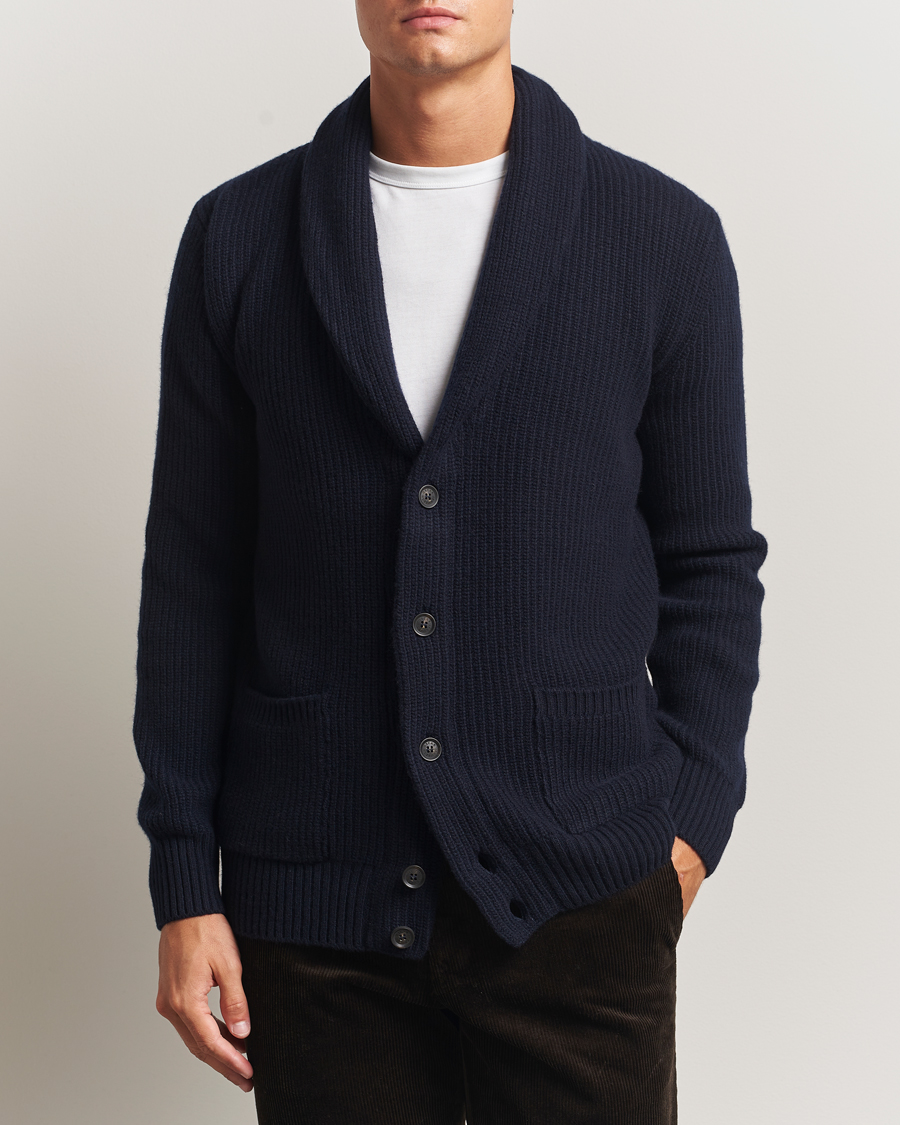Hombres | Jerséis y prendas de punto | Oscar Jacobson | Roland Wool Cardigan Navy