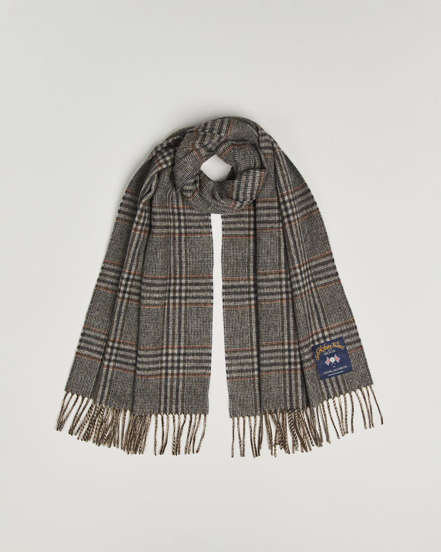 Hombres | Oscar Jacobson Checked Moon Tweed Wool Scarf Brown | Oscar Jacobson | Checked Moon Tweed Wool Scarf Brown