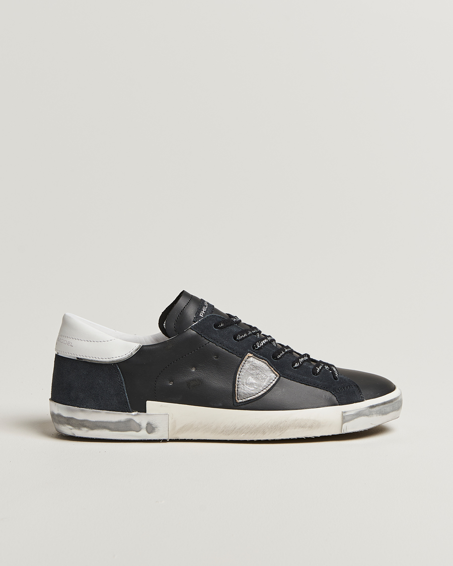 Hombres | Zapatillas | Philippe Model | Prsx Low Top Leather Sneakers Black/Silver