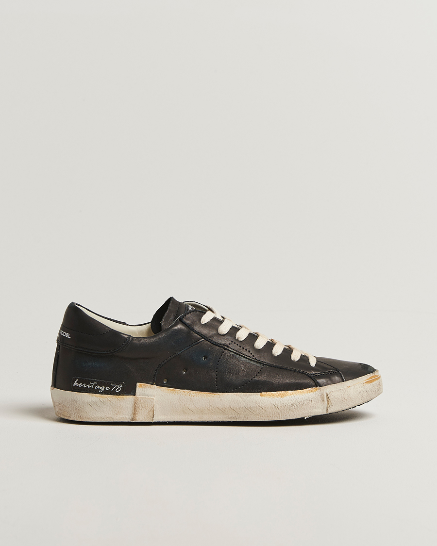 Hombres | Philippe Model Prsx Low Top Vintage Leather Sneakers Black | Philippe Model | Prsx Low Top Vintage Leather Sneakers Black