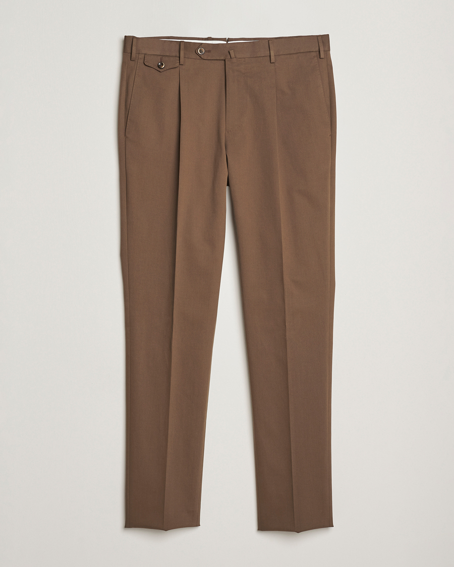 Hombres | Pantalones | PT01 | Slim Fit Pleated Cotton/Cashmere Trousers Dark Brown