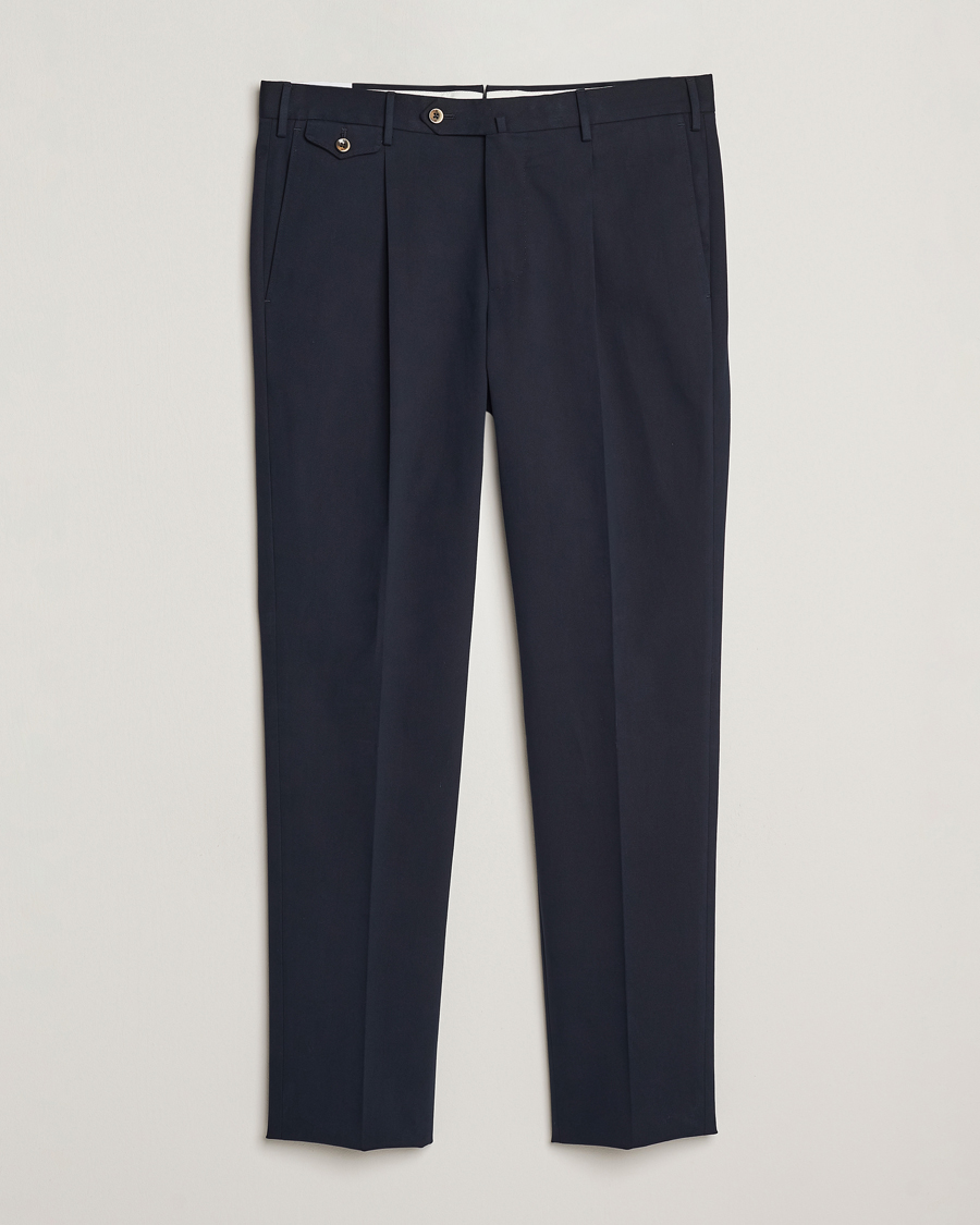 Hombres | Pantalones | PT01 | Slim Fit Pleated Cotton/Cashmere Trousers Navy