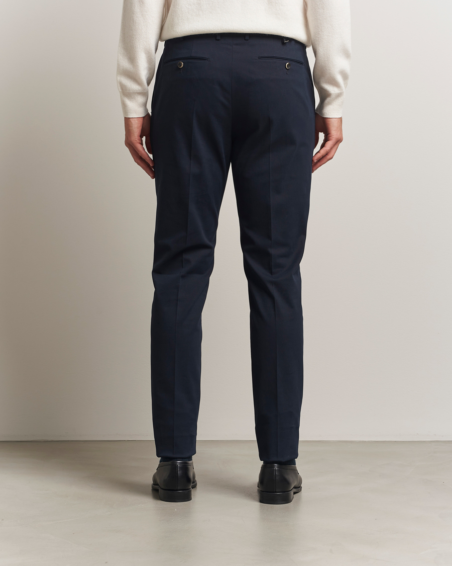 Hombres | Pantalones | PT01 | Slim Fit Pleated Cotton/Cashmere Trousers Navy
