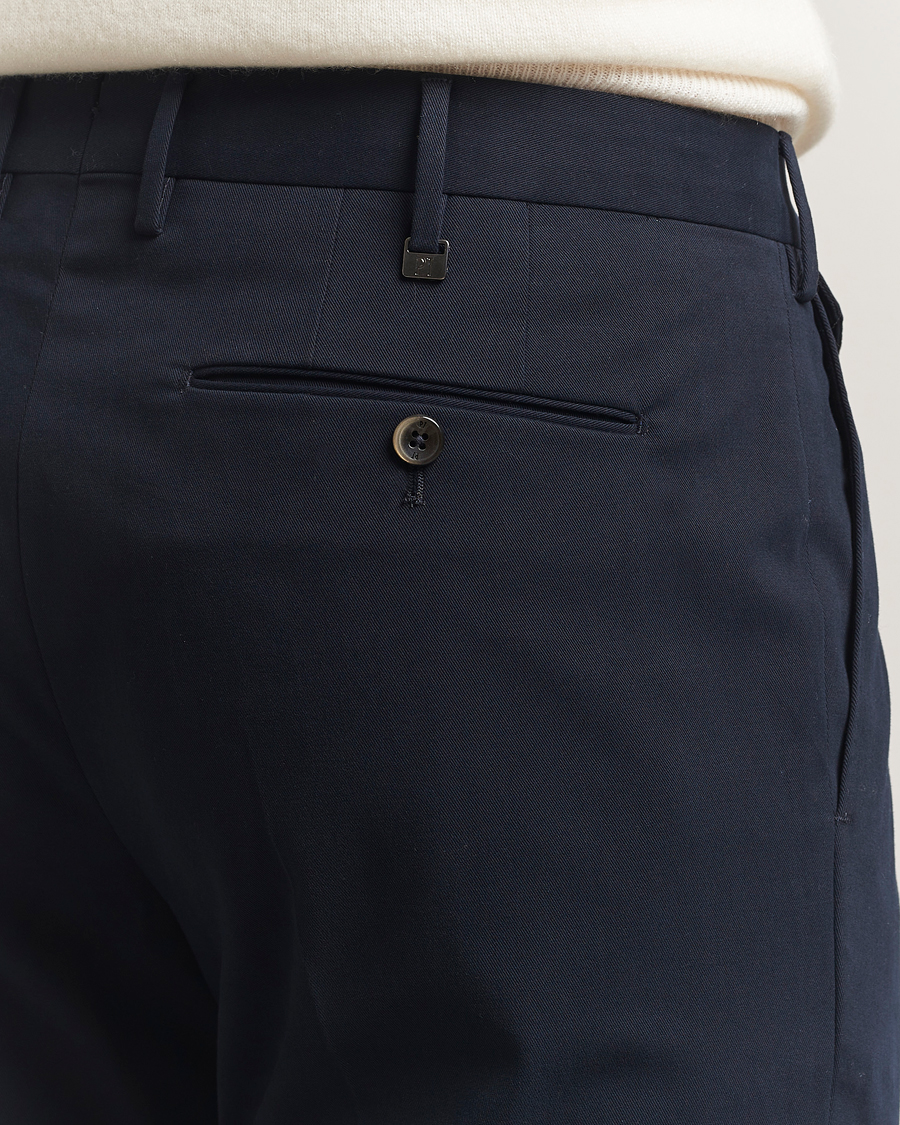 Hombres | Pantalones | PT01 | Slim Fit Pleated Cotton/Cashmere Trousers Navy