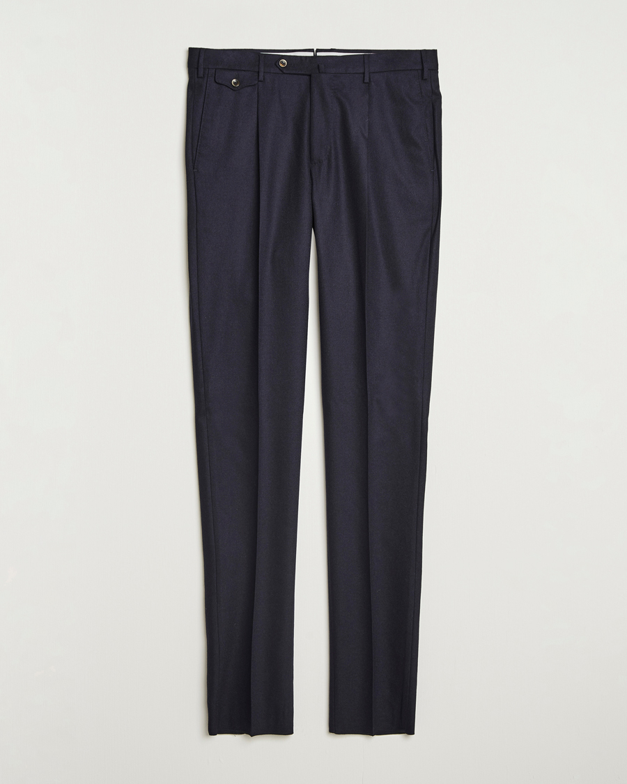 Hombres | Pantalones | PT01 | Slim Fit Pleated Wool/Cashmere Trousers Navy