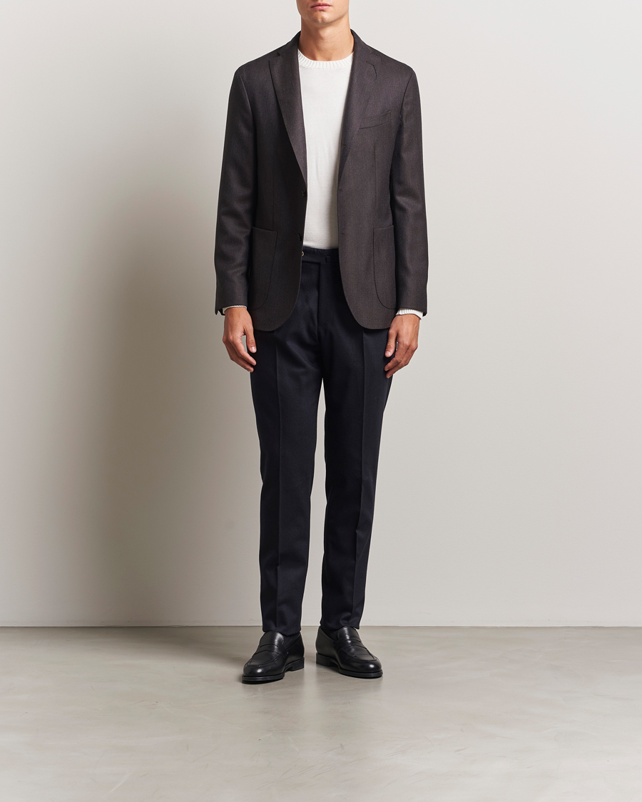 Hombres | Pantalones | PT01 | Slim Fit Pleated Wool/Cashmere Trousers Navy