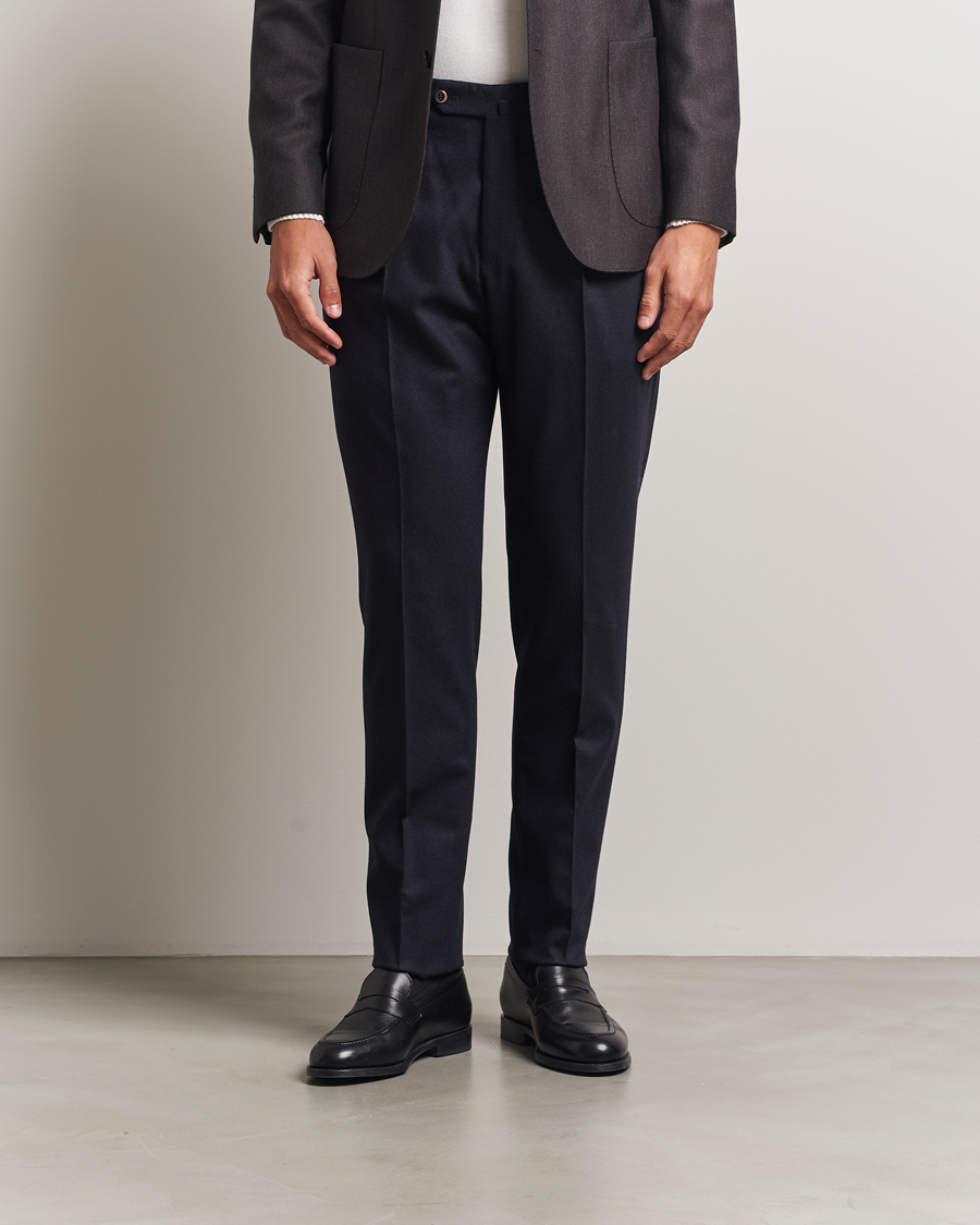 Hombres | Pantalones | PT01 | Slim Fit Pleated Wool/Cashmere Trousers Navy