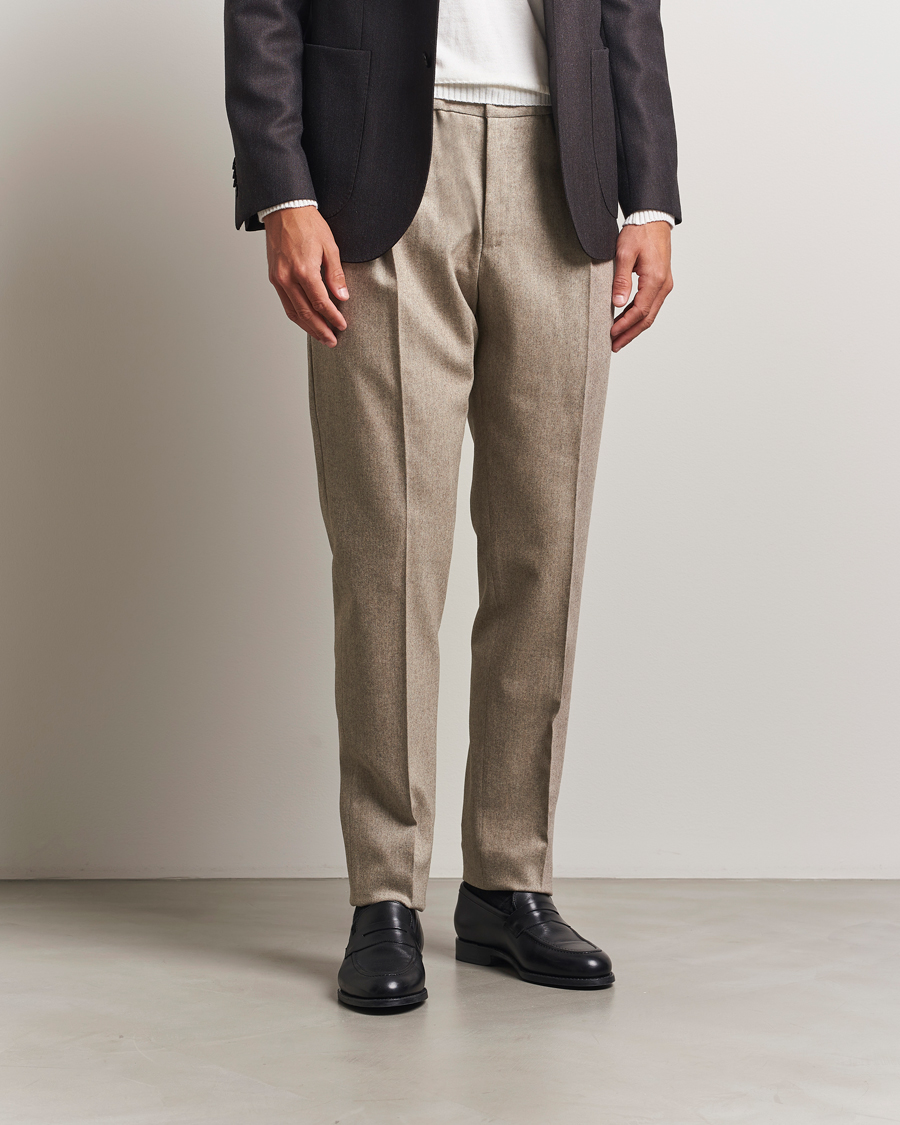 Hombres | Pantalones | PT01 | Slim Fit Wool/Cashmere Drawstring Trousers Beige