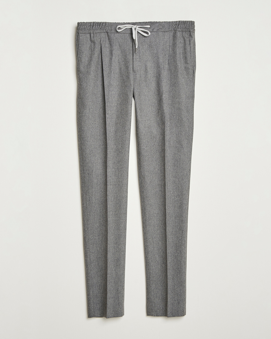 Hombres | Pantalones | PT01 | Slim Fit Wool/Cashmere Drawstring Trousers Grey Melange