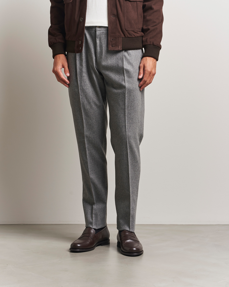Hombres | Pantalones | PT01 | Slim Fit Wool/Cashmere Drawstring Trousers Grey Melange