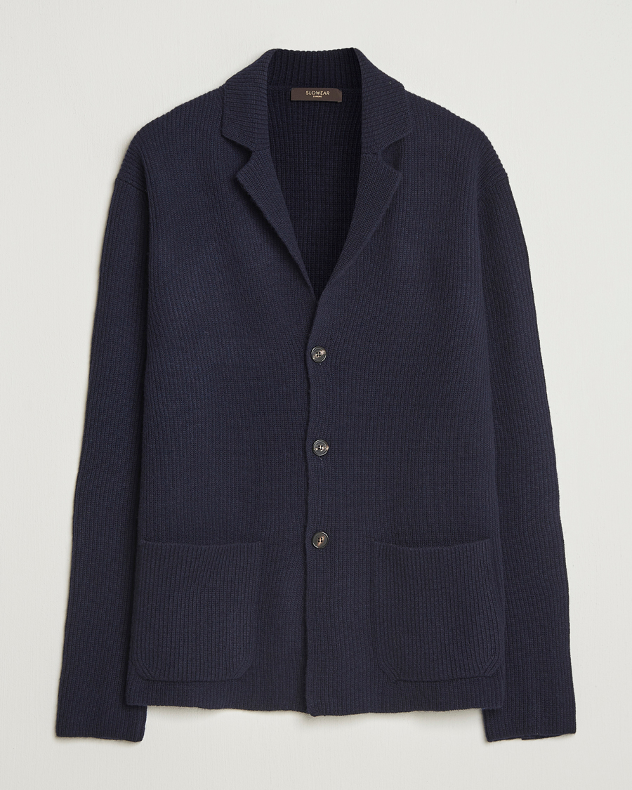 Hombres | Jerséis y prendas de punto | Zanone | Rib Wool Cardigan Jacket Navy