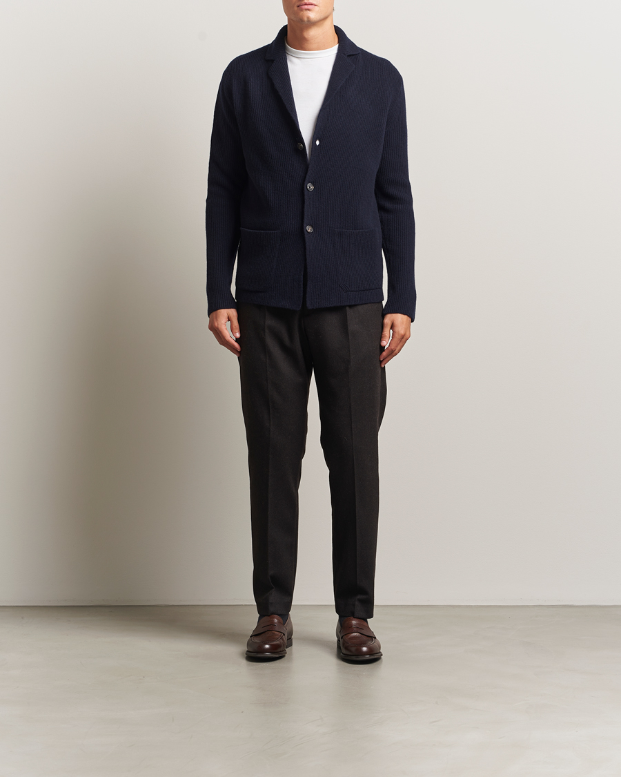 Hombres | Jerséis y prendas de punto | Zanone | Rib Wool Cardigan Jacket Navy
