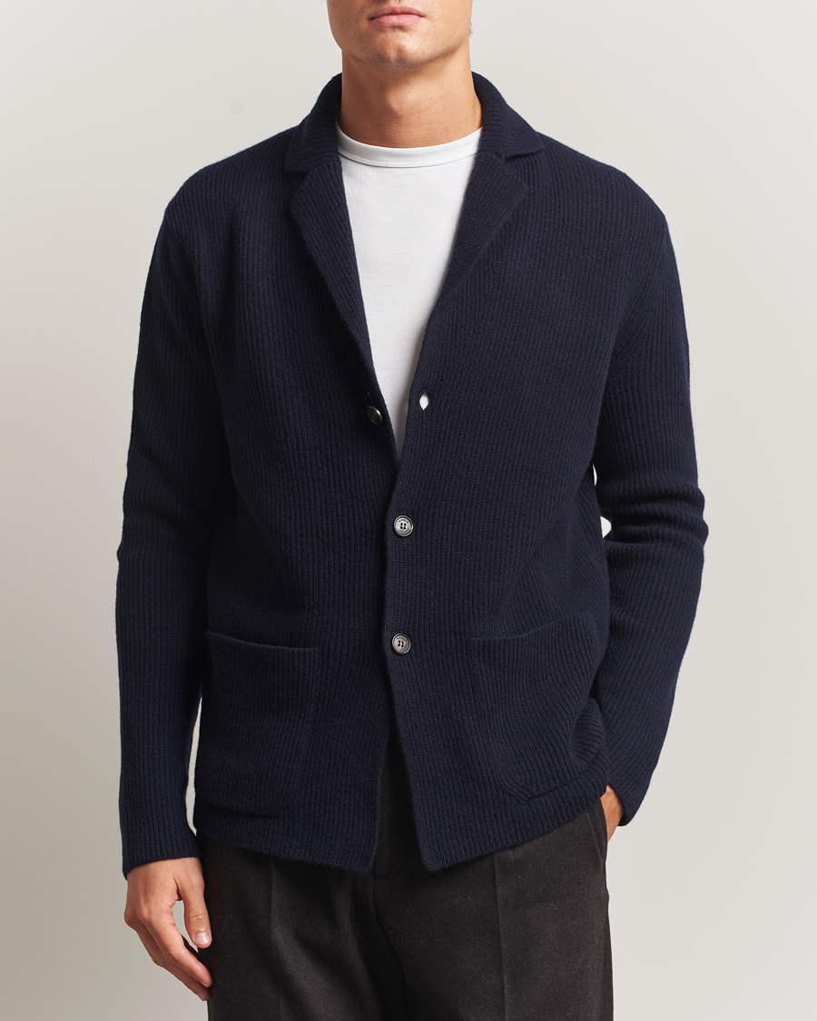 Hombres | Jerséis y prendas de punto | Zanone | Rib Wool Cardigan Jacket Navy