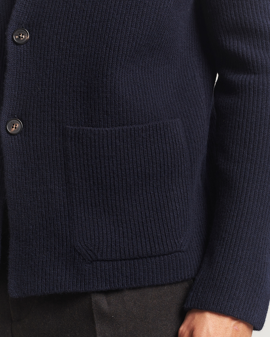 Hombres | Jerséis y prendas de punto | Zanone | Rib Wool Cardigan Jacket Navy