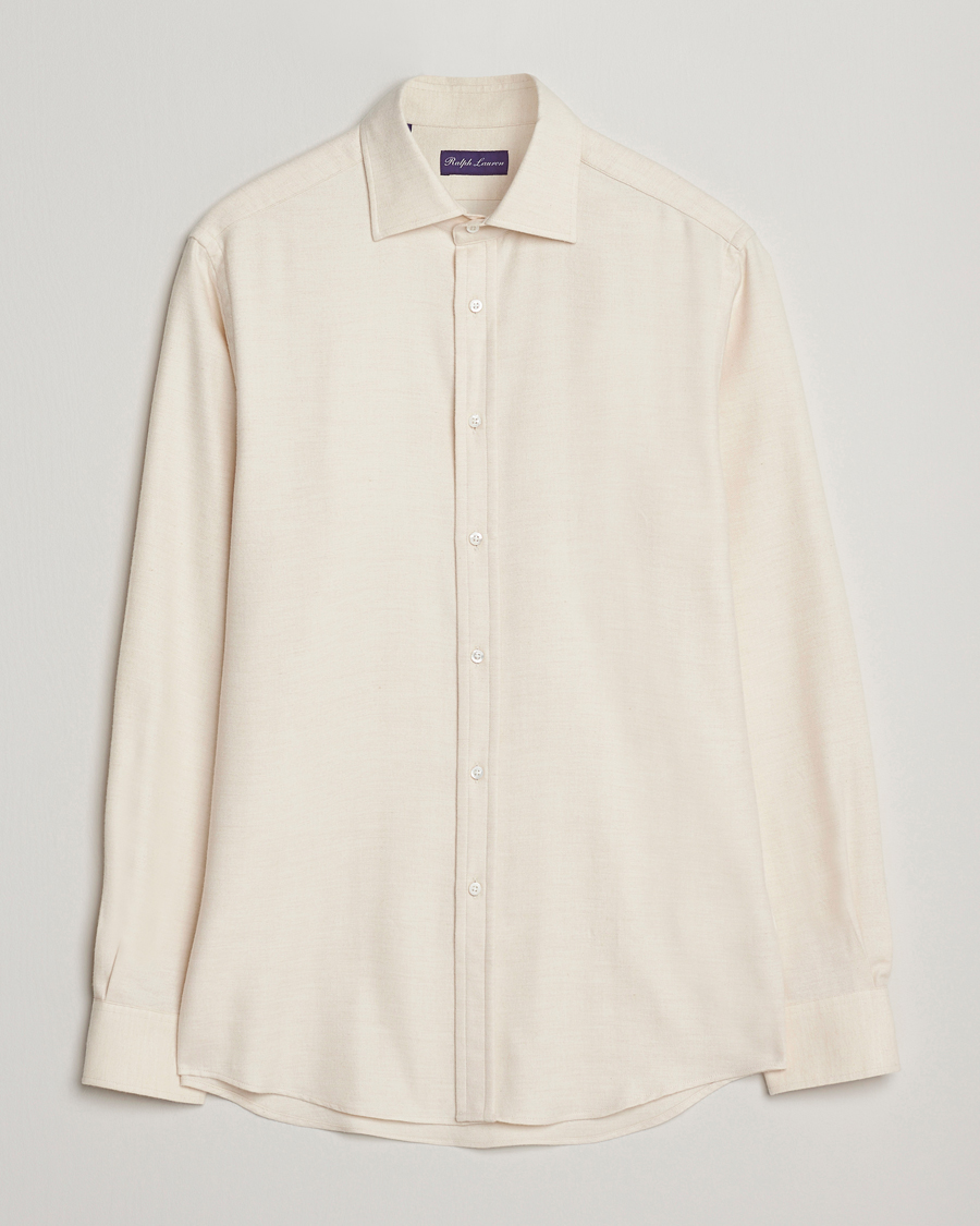 Hombres | Camisas | Ralph Lauren Purple Label | Cotton Flannel Shirt Cream Melange