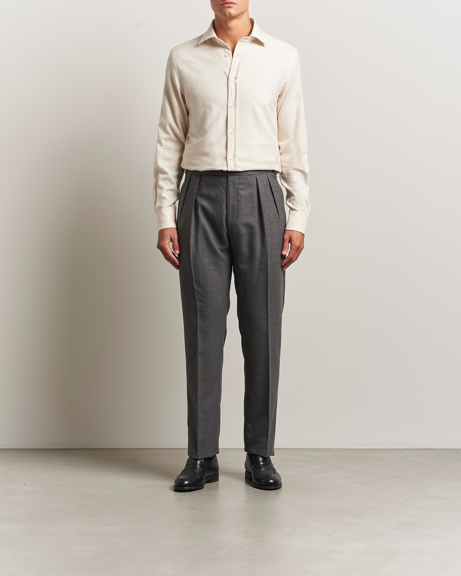 Hombres | Camisas | Ralph Lauren Purple Label | Cotton Flannel Shirt Cream Melange
