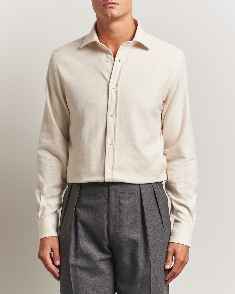 Hombres | Camisas | Ralph Lauren Purple Label | Cotton Flannel Shirt Cream Melange