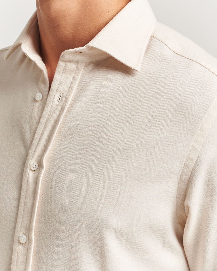 Hombres | Camisas | Ralph Lauren Purple Label | Cotton Flannel Shirt Cream Melange