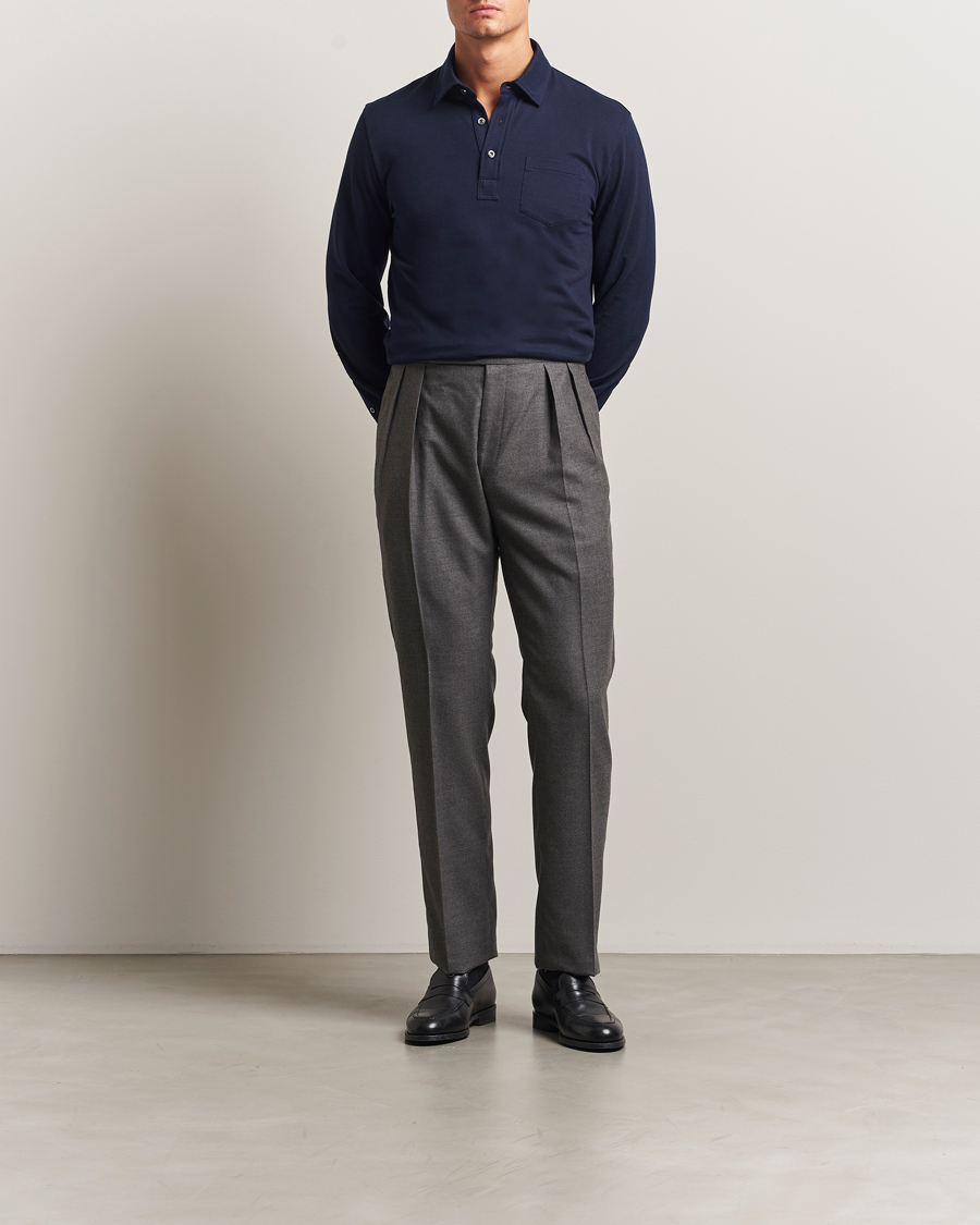Hombres | Polos | Ralph Lauren Purple Label | Long Sleeve Polo Shirt Navy