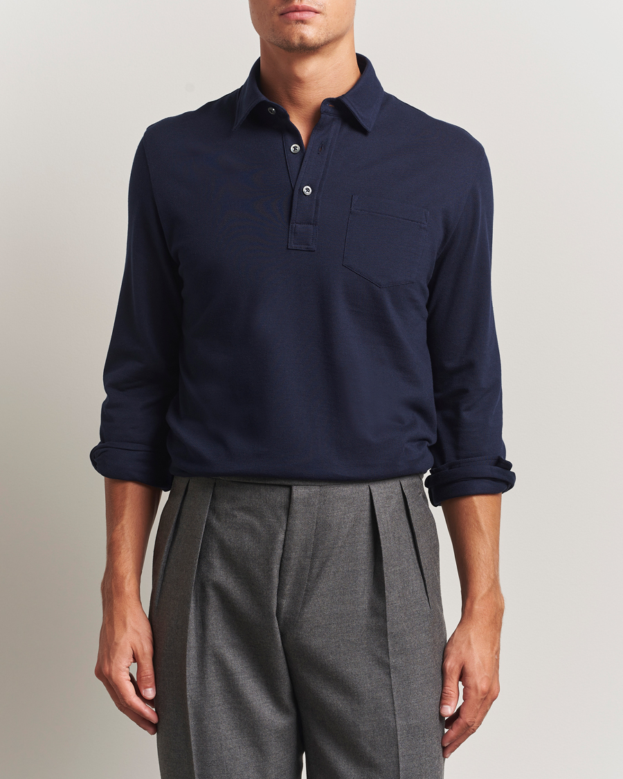 Hombres | Polos | Ralph Lauren Purple Label | Long Sleeve Polo Shirt Navy