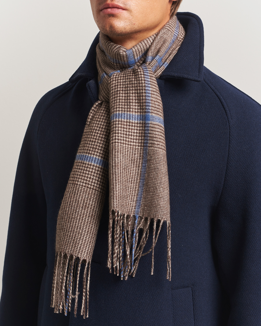 Hombres | Piacenza Cashmere Cashmere/Silk Overcheck Scarf Brown | Piacenza Cashmere | Cashmere/Silk Overcheck Scarf Brown