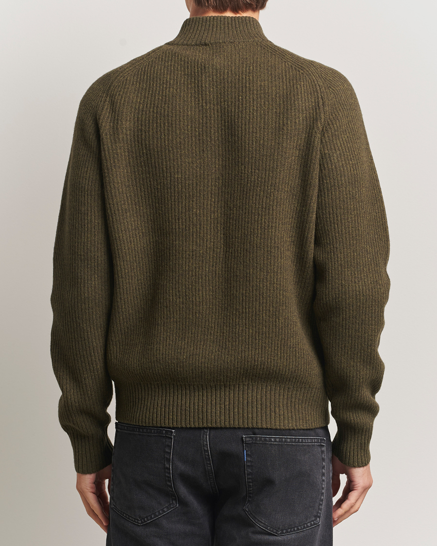 Hombres | Jerséis y prendas de punto | Filippa K | Ribbed Wool Half Zip Moss Green